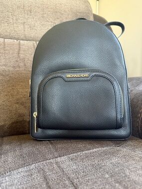 Michael Kors Black Pebbled Leather Mini Backpack with Gold Logo